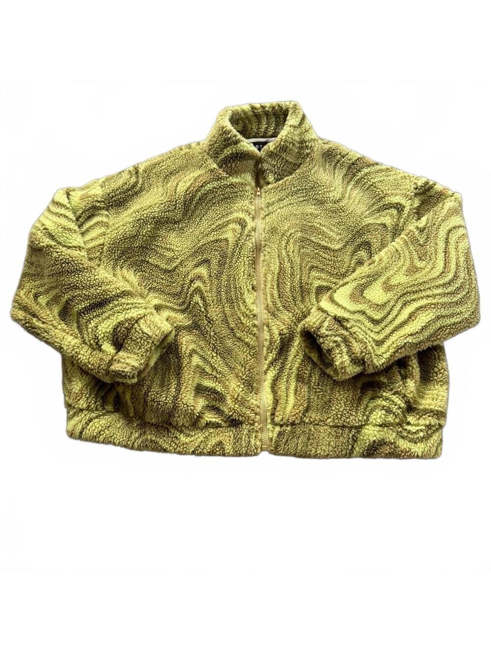 Motel Rocks Nereo Fleece Jacket Large Ripple Sage Green Swirl Marble Zip Up L